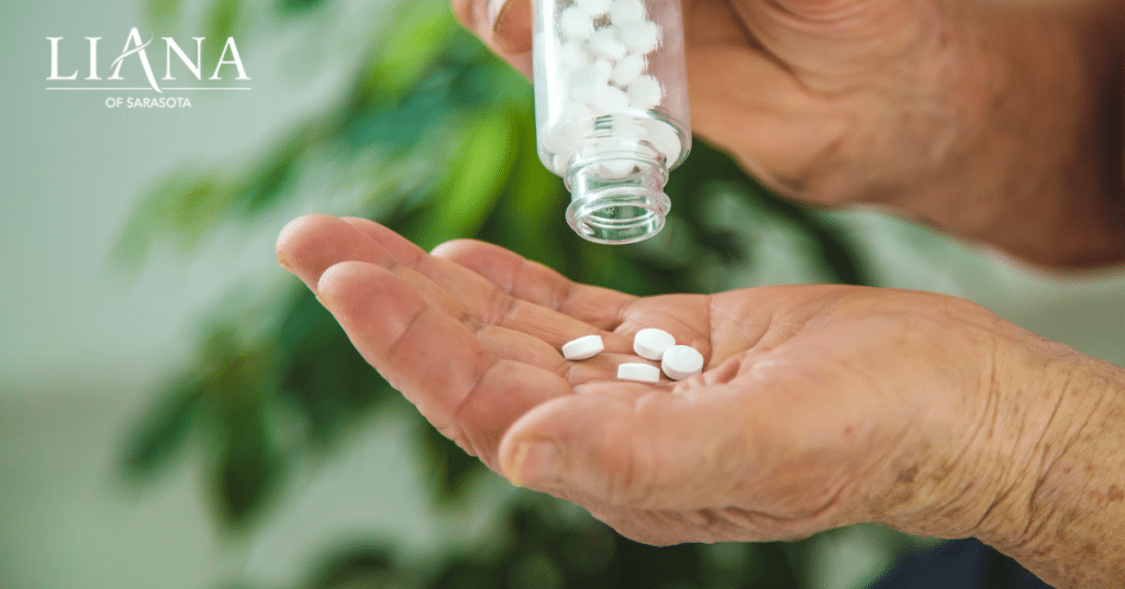 Senior adult reviewing medication timing to support better sleep and maintaining brain health